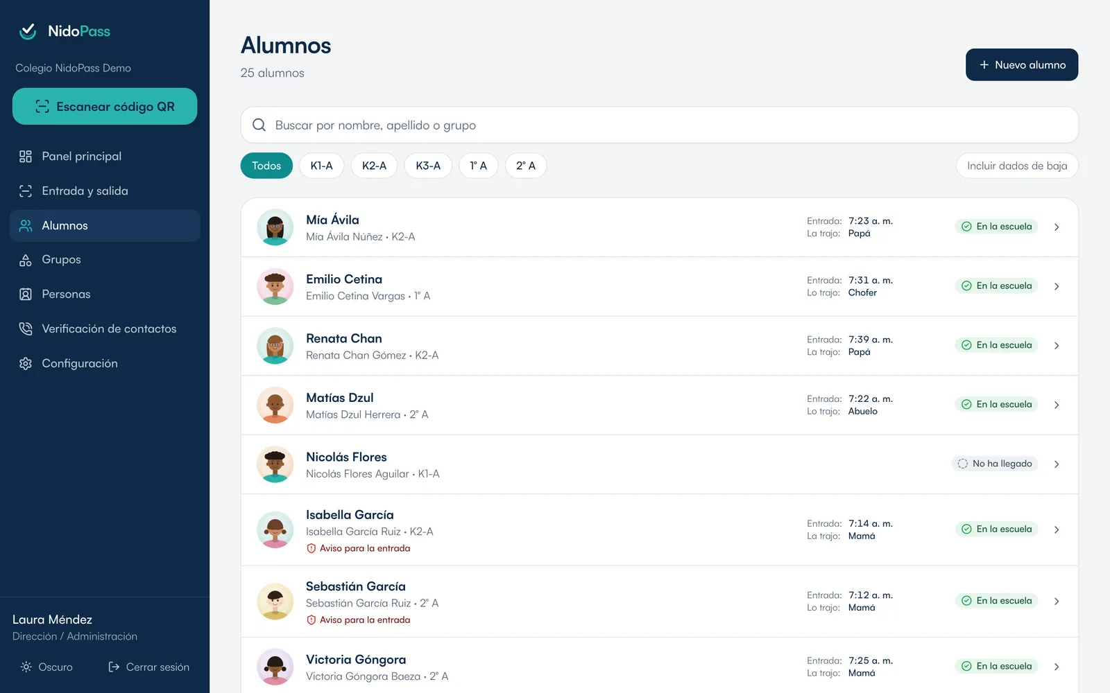 Lista de alumnos de la escuela